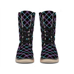 Black Blue And Pink Tartan Pattern Print Winter Boots