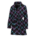 Black Blue And Pink Tartan Pattern Print Women's Bathrobe