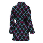 Black Blue And Pink Tartan Pattern Print Women's Bathrobe