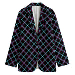 Black Blue And Pink Tartan Pattern Print Women's Blazer