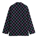 Black Blue And Pink Tartan Pattern Print Women's Blazer