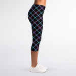 Black Blue And Pink Tartan Pattern Print Women's Capri Leggings
