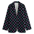 Black Blue And Pink Tartan Pattern Print Women's Cotton Blazer