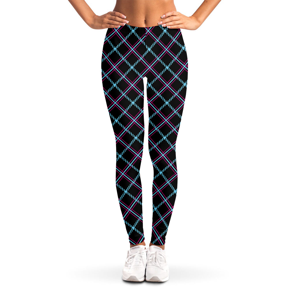 Black Blue And Pink Tartan Pattern Print Women's Leggings