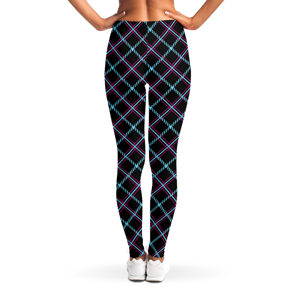 Black Blue And Pink Tartan Pattern Print Women's Leggings