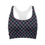Black Blue And Pink Tartan Pattern Print Women's Sports Bra