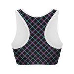 Black Blue And Pink Tartan Pattern Print Women's Sports Bra