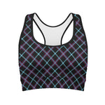 Black Blue And Pink Tartan Pattern Print Women's Sports Bra