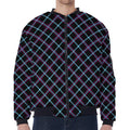 Black Blue And Pink Tartan Pattern Print Zip Sleeve Bomber Jacket