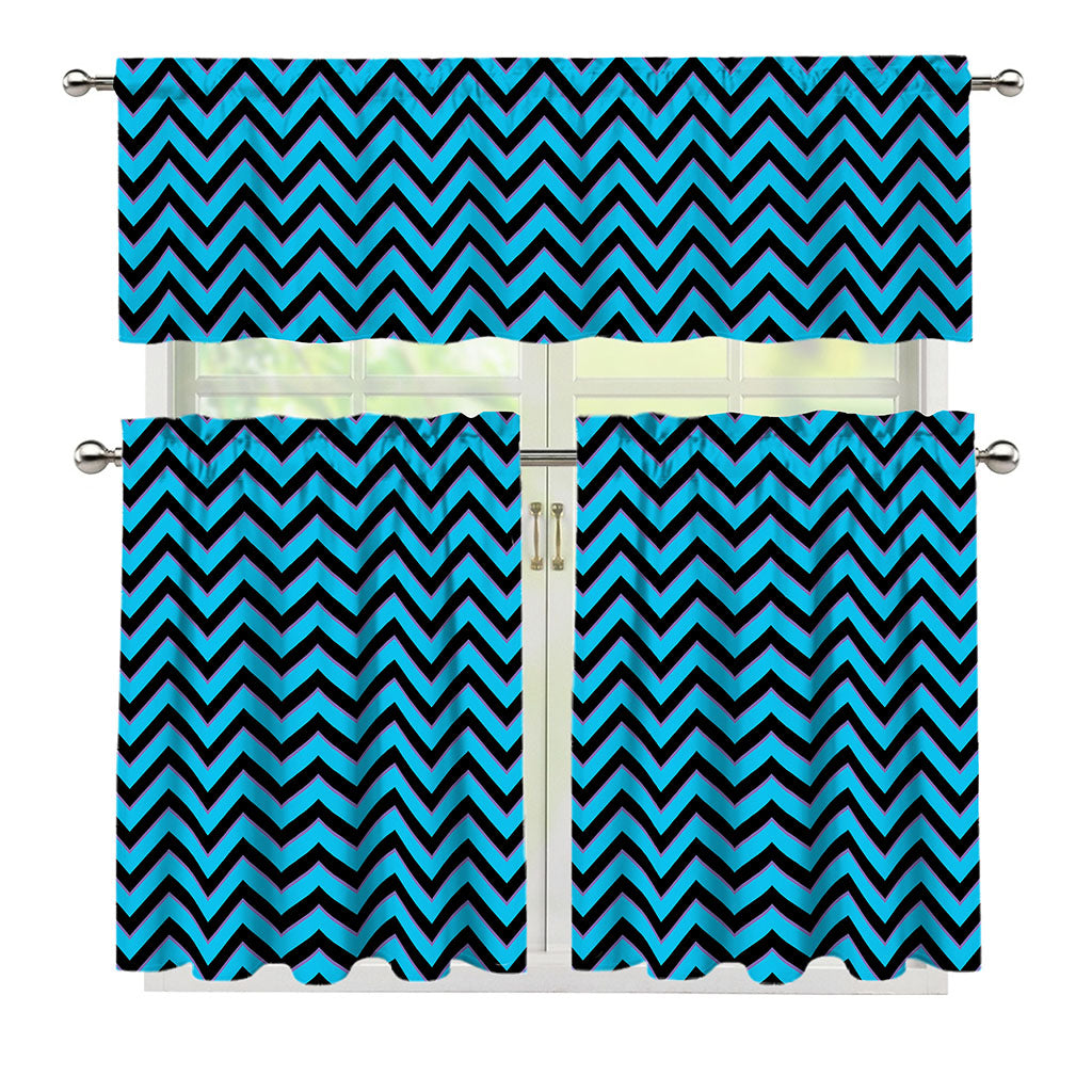 Black Blue And Purple Chevron Print 3 Piece Kitchen Curtains