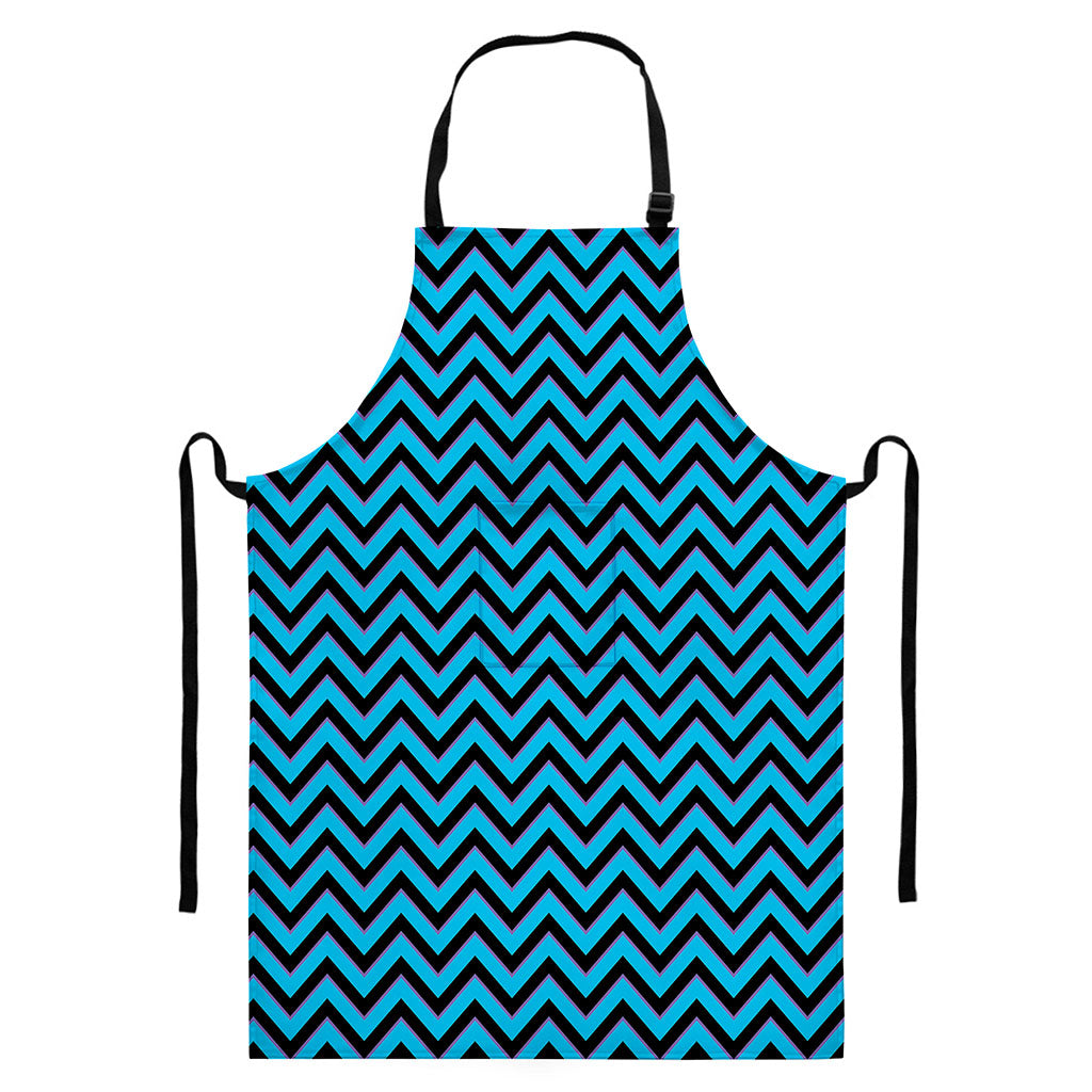 Black Blue And Purple Chevron Print Bib Apron With Pocket