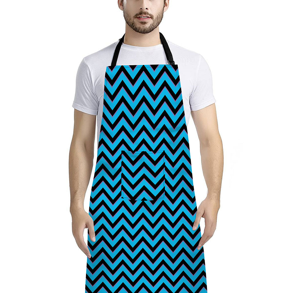 Black Blue And Purple Chevron Print Bib Apron With Pocket