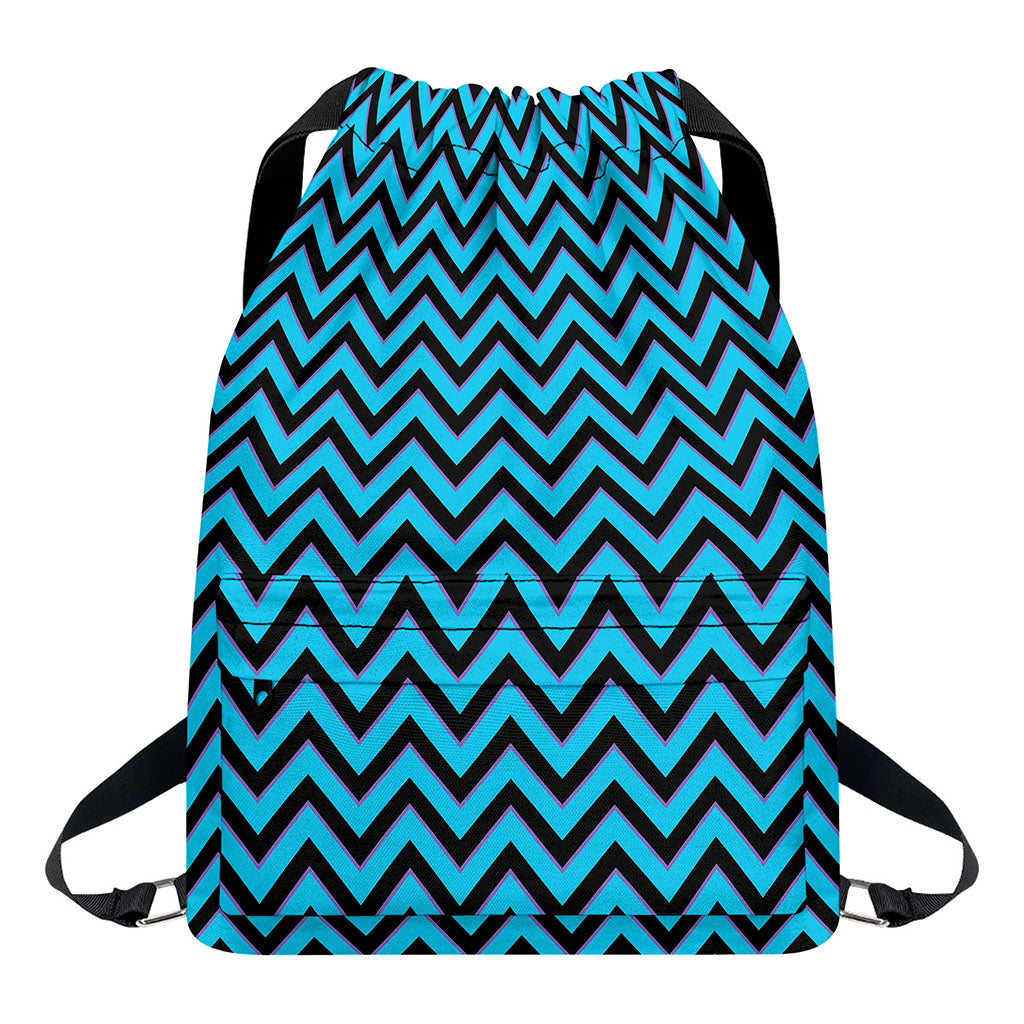 Black Blue And Purple Chevron Print Drawstring Backpack