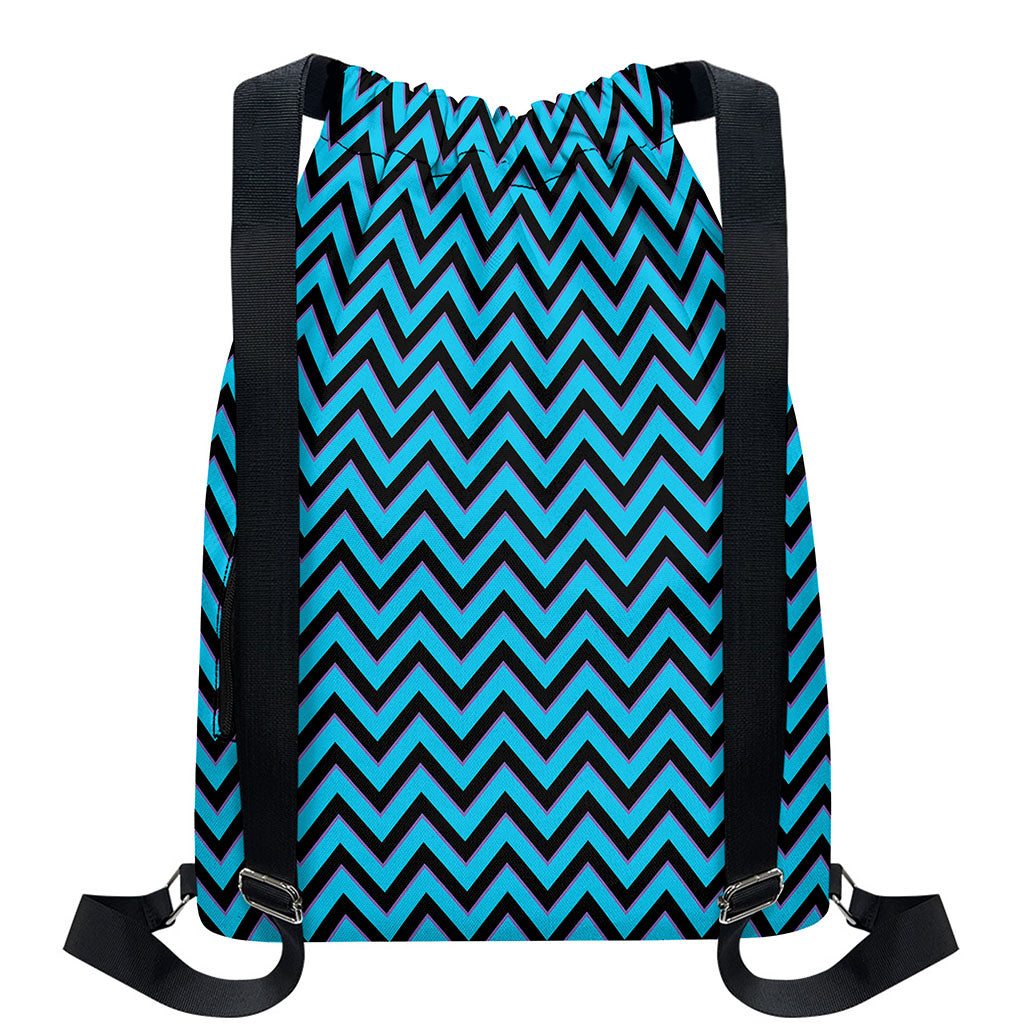 Black Blue And Purple Chevron Print Drawstring Backpack