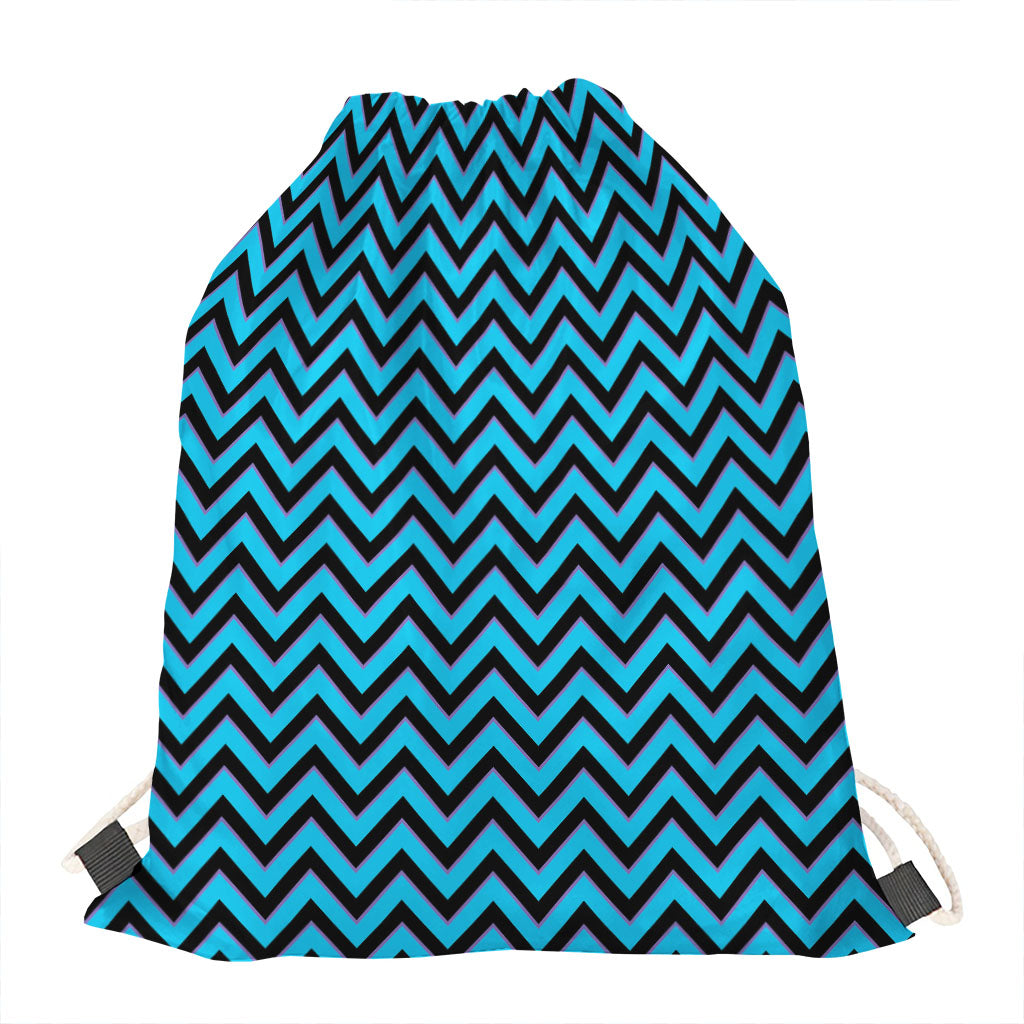 Black Blue And Purple Chevron Print Drawstring Bag