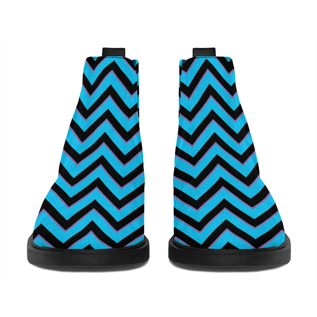 Black Blue And Purple Chevron Print Flat Ankle Boots