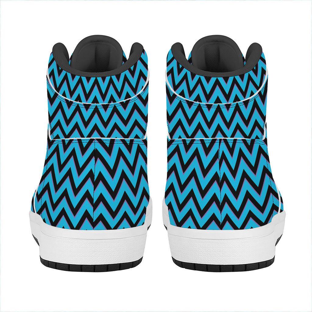 Black Blue And Purple Chevron Print High Top Leather Sneakers