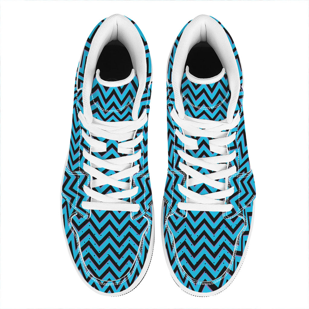 Black Blue And Purple Chevron Print High Top Leather Sneakers