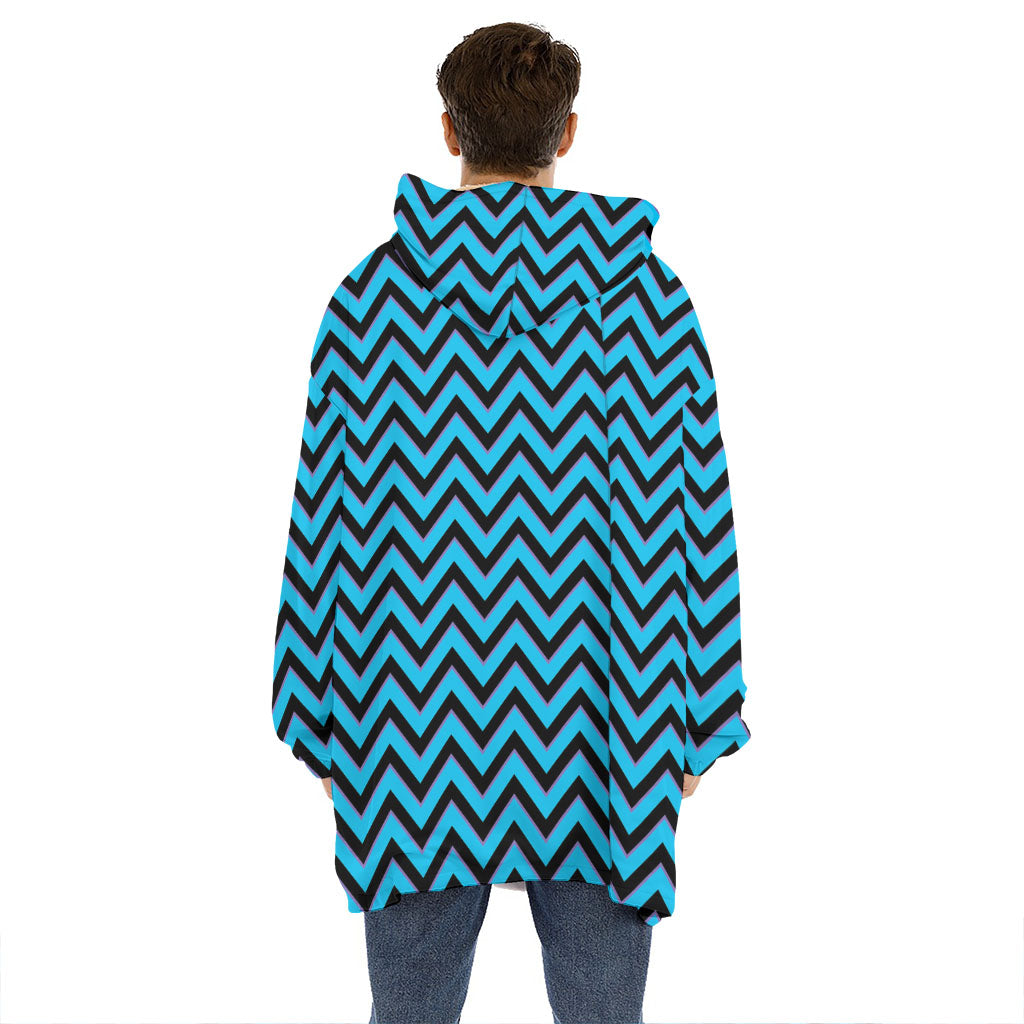 Black Blue And Purple Chevron Print Hoodie Blanket
