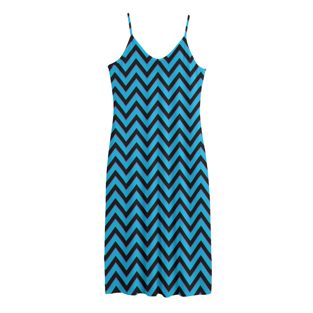 Black Blue And Purple Chevron Print Jersey Midi Cami Dress
