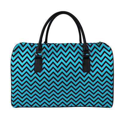 Black Blue And Purple Chevron Print Leather Duffle Bag