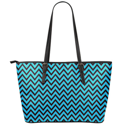 Black Blue And Purple Chevron Print Leather Tote Bag