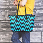 Black Blue And Purple Chevron Print Leather Tote Bag