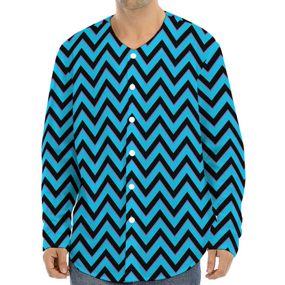 Black Blue And Purple Chevron Print Long Sleeve Baseball Jersey