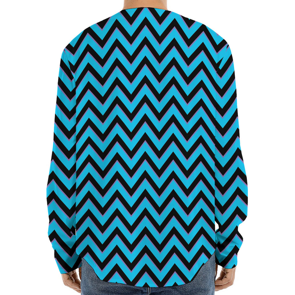 Black Blue And Purple Chevron Print Long Sleeve Baseball Jersey