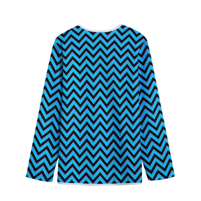 Black Blue And Purple Chevron Print Long Sleeve Short Coat