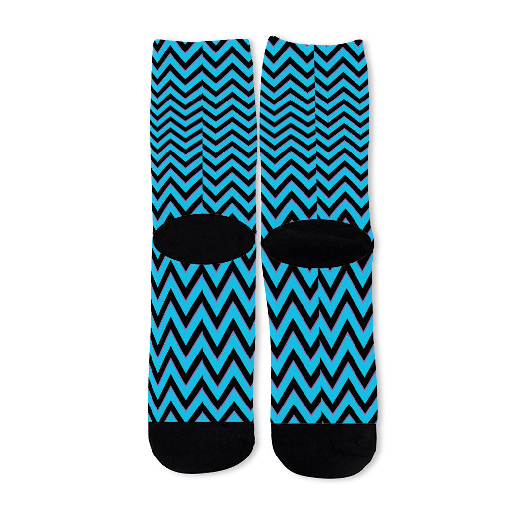 Black Blue And Purple Chevron Print Long Socks