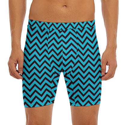 Black Blue And Purple Chevron Print Men's Long Boxer Briefs