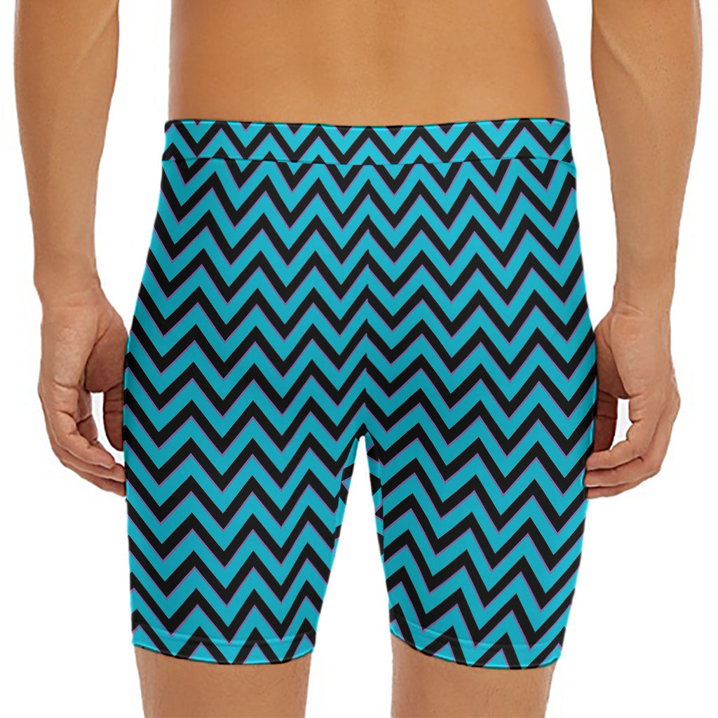 Black Blue And Purple Chevron Print Men's Long Boxer Briefs