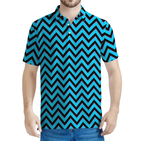 Black Blue And Purple Chevron Print Men's Polo Shirt