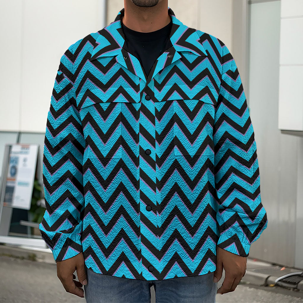 Black Blue And Purple Chevron Print Men's Shirt Jacket