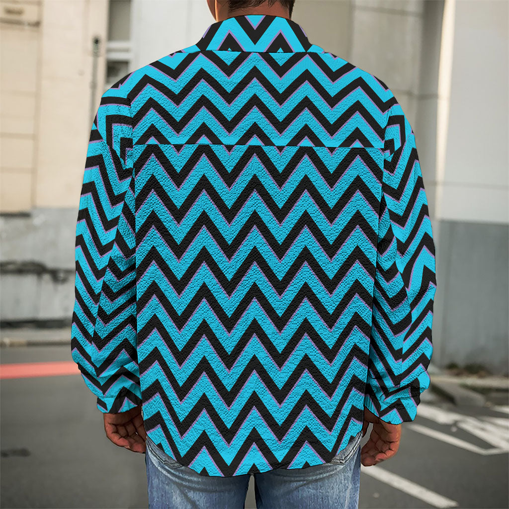 Black Blue And Purple Chevron Print Men's Shirt Jacket