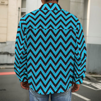 Black Blue And Purple Chevron Print Men's Shirt Jacket