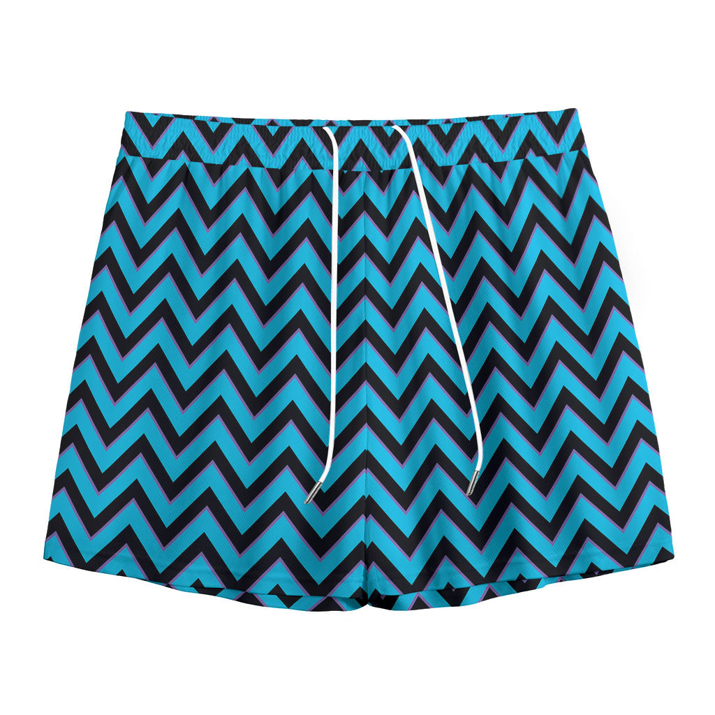 Black Blue And Purple Chevron Print Mesh Shorts