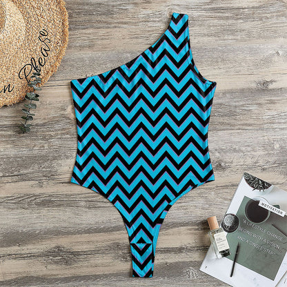 Black Blue And Purple Chevron Print One Shoulder Bodysuit