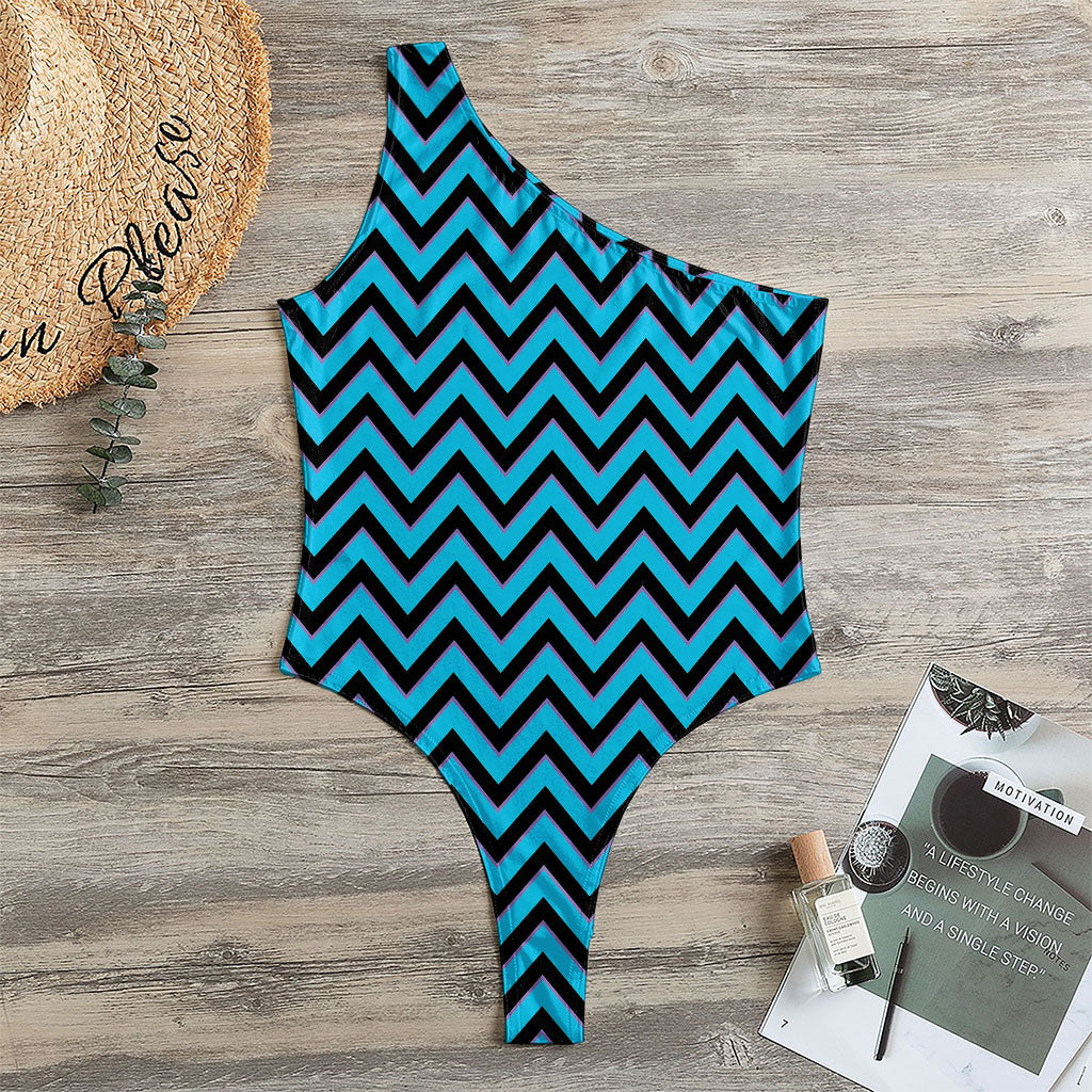 Black Blue And Purple Chevron Print One Shoulder Bodysuit
