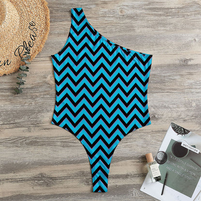 Black Blue And Purple Chevron Print One Shoulder Bodysuit