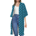 Black Blue And Purple Chevron Print Open Front Beach Cover Up