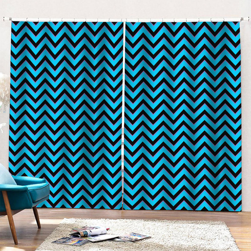 Black Blue And Purple Chevron Print Pencil Pleat Curtains
