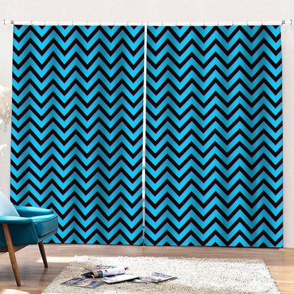 Black Blue And Purple Chevron Print Pencil Pleat Curtains