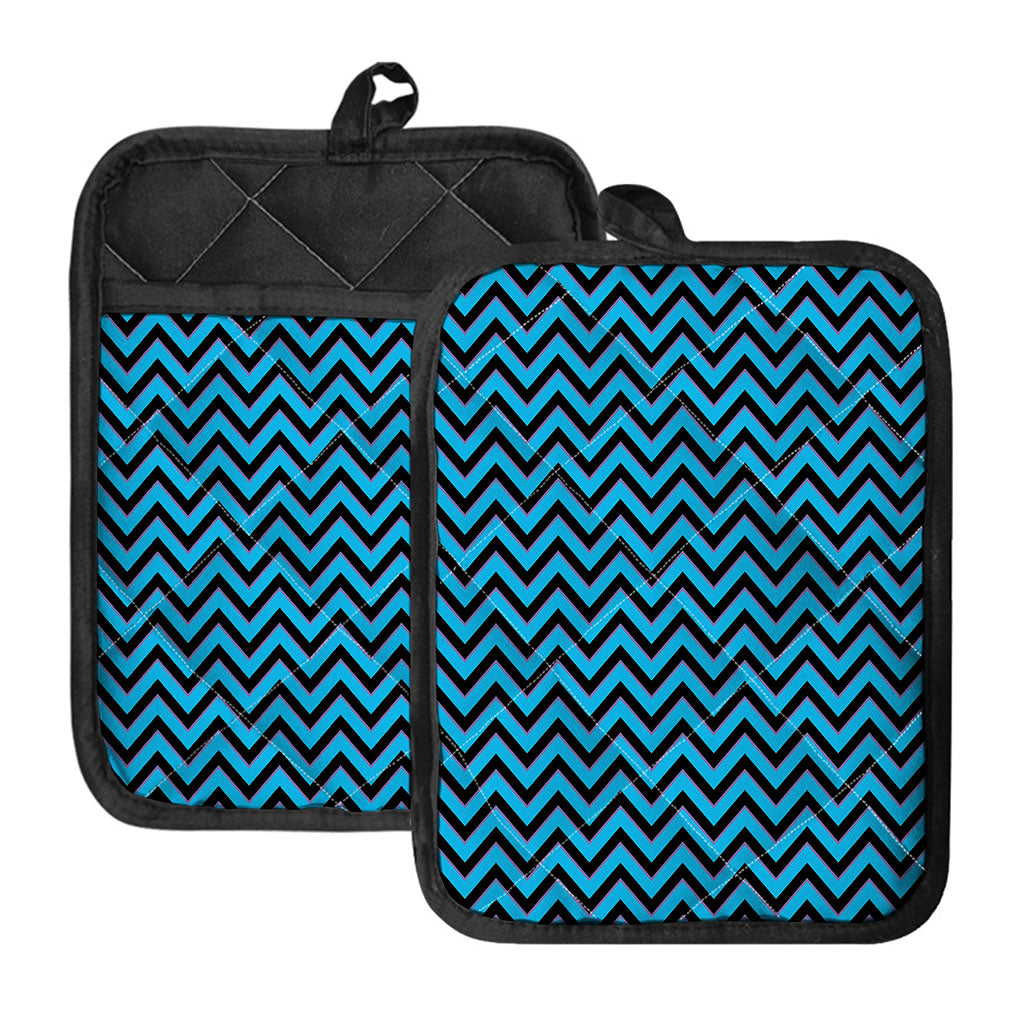 Black Blue And Purple Chevron Print Pot Holders With Pocket
