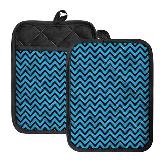 Black Blue And Purple Chevron Print Pot Holders With Pocket