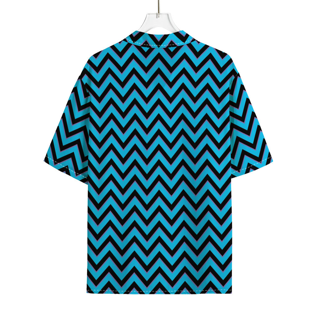 Black Blue And Purple Chevron Print Rayon Hawaiian Shirt