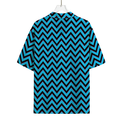 Black Blue And Purple Chevron Print Rayon Hawaiian Shirt