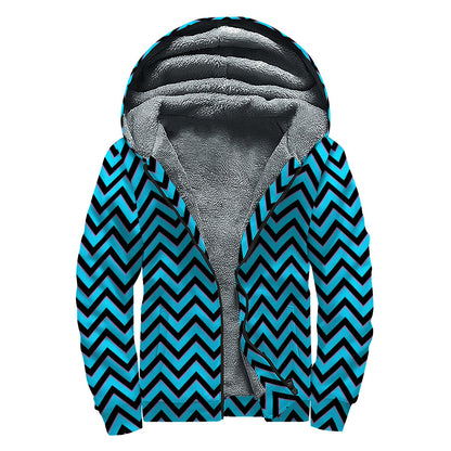 Black Blue And Purple Chevron Print Sherpa Lined Zip Up Hoodie