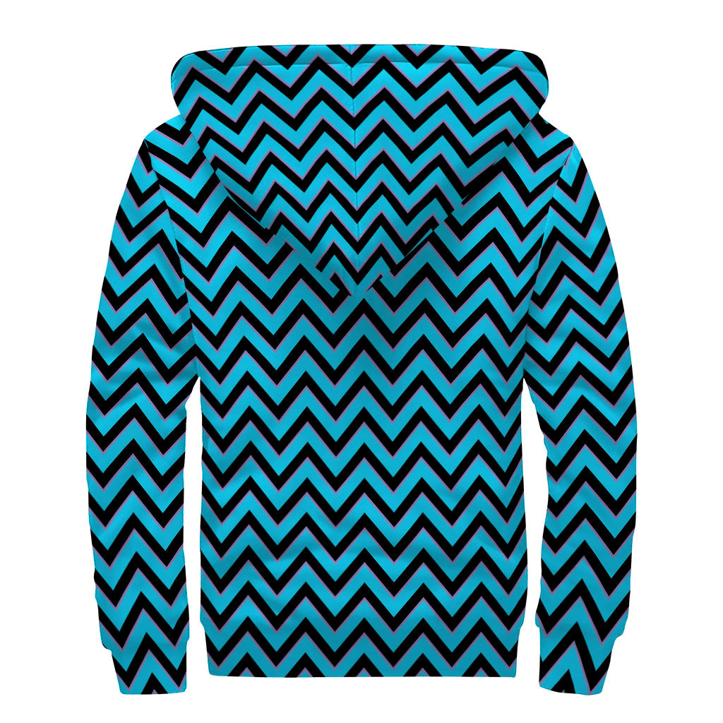 Black Blue And Purple Chevron Print Sherpa Lined Zip Up Hoodie